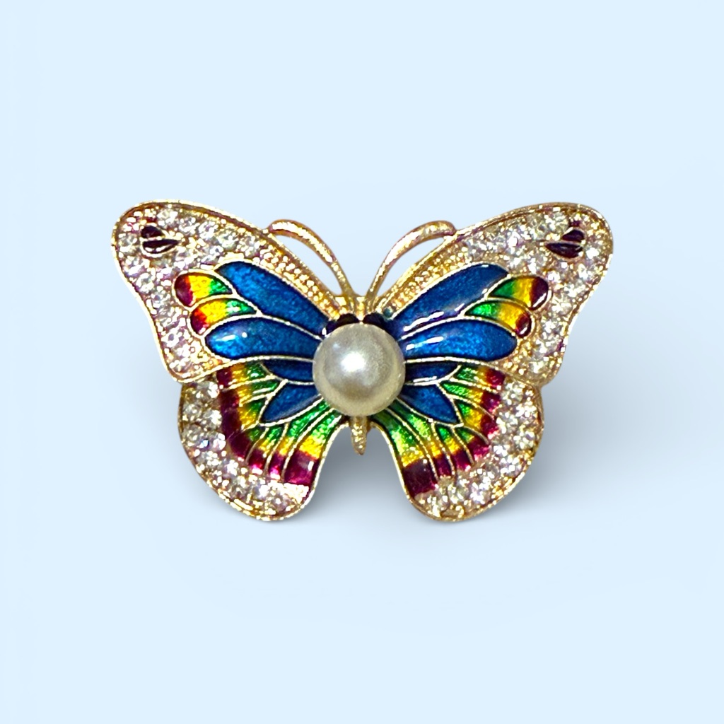 Nicole Blue Vibrant Butterfly Brooch With Pearl